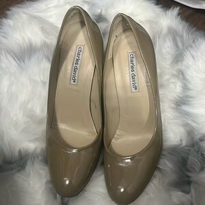 Charles David Nude Patent / Suede Wedge Pumps